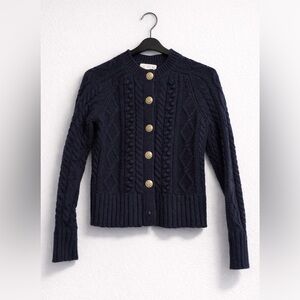 J. Crew Navy Cable-Knit Cardigan with Gold Buttons